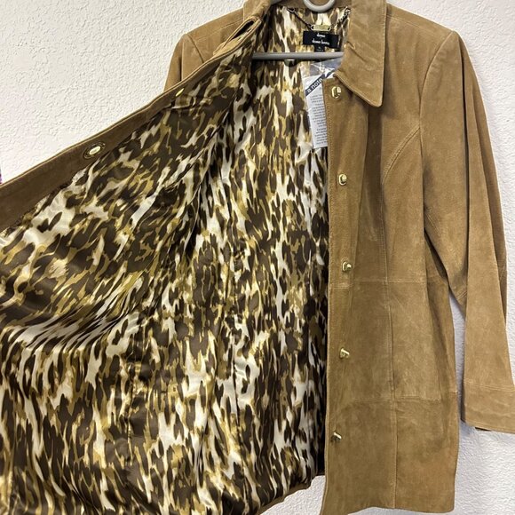 Dennis Basso Suede Leather Tan Coat Jacket Size XL NWT Turnkey Button Classic - Picture 8 of 14